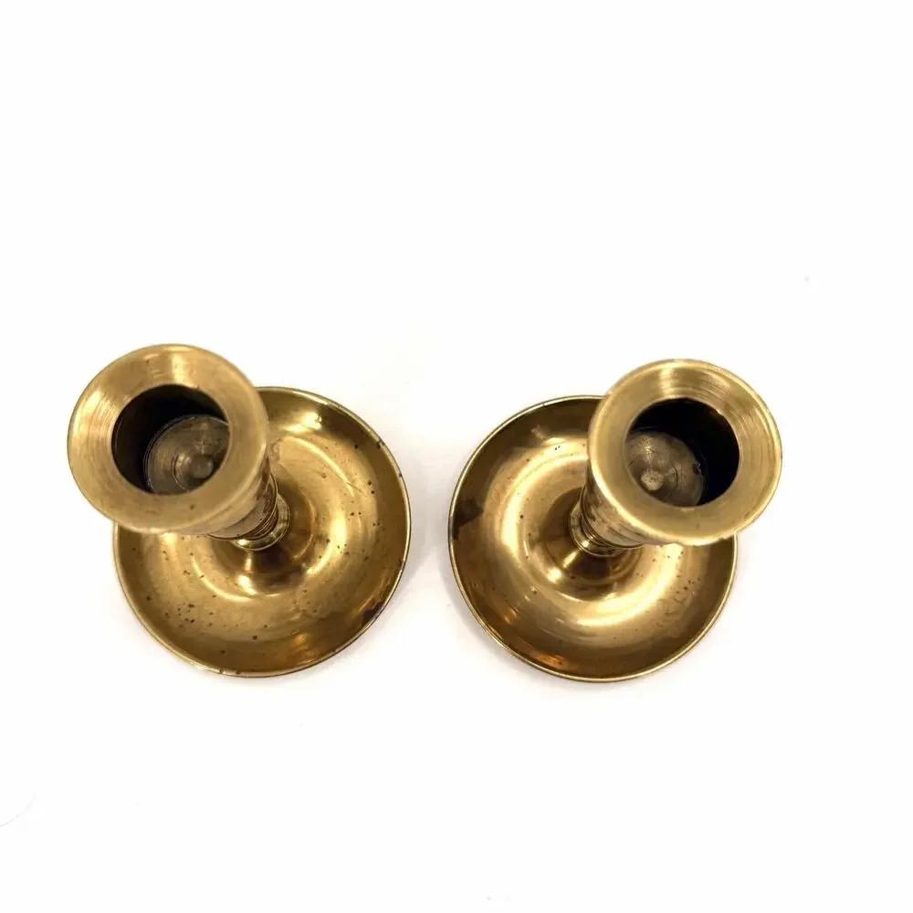 Vintage Brass Taper Candlestick Holders Pair Set Round with Character